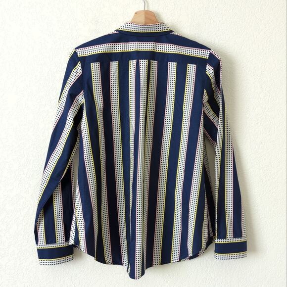 SUNO Women's Striped Dot Button Down Shirt Blue Pink White Long Sleeve 10 $450 - Picture 7 of 7